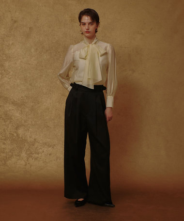 ウールサテンハイウエストパンツ