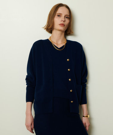 新品　allureville 青 ニットカーディガン 長袖 ボタン付き カーディガン|トップス|allureville|商品一覧｜allureville