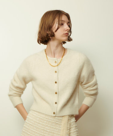 カシミヤブレンドファー加工カーディガン