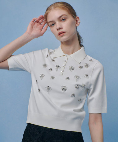 【LOULOU WILLOUGHBY】フラワービジューポロ