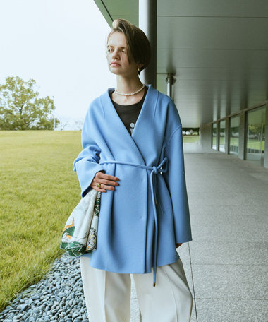 カシミヤ混リバーミドルラップコート