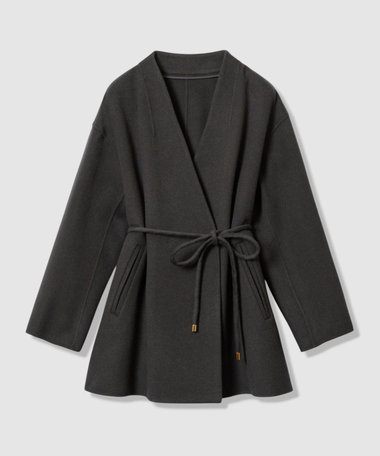 カシミヤ混リバーミドルラップコート