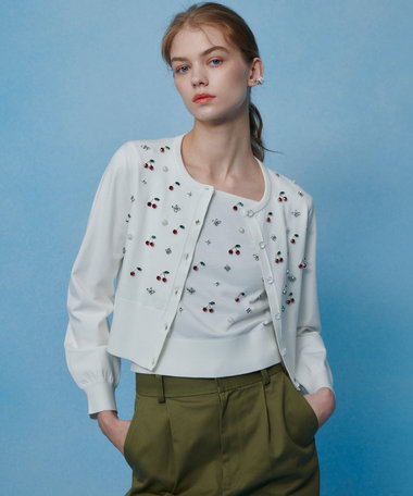 【LOULOU WILLOUGHBY】CHERRYビジューカーディガン