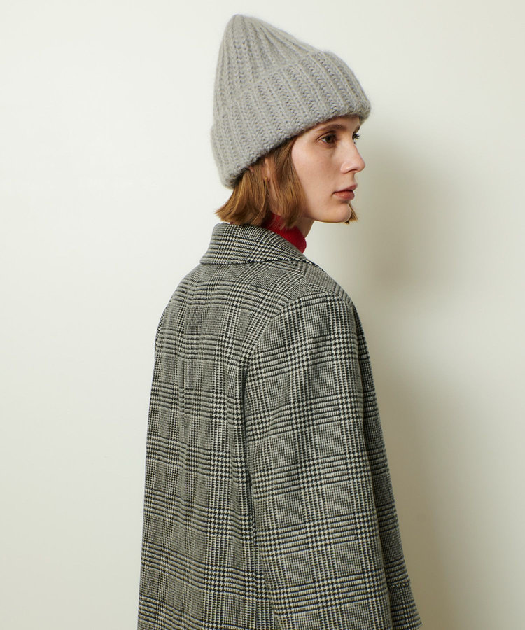 allureville グレンチェックロングチェスターコート ブラック系 (98)