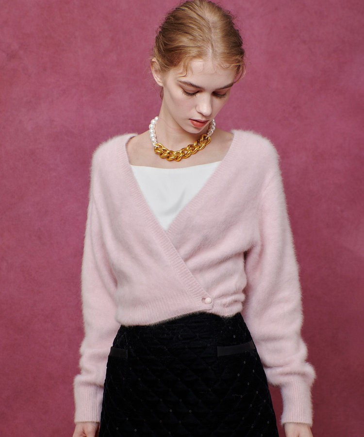 LOULOU WILLOUGHBY 【LOULOU WILLOUGHBY】カシミヤブレンドファー加工Ｖカーディガン ライトピンク (42)