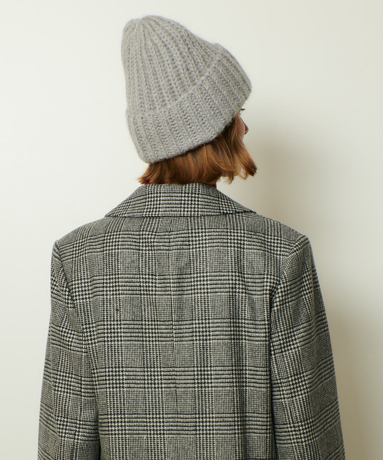 allureville グレンチェックロングチェスターコート ブラック系 (98)