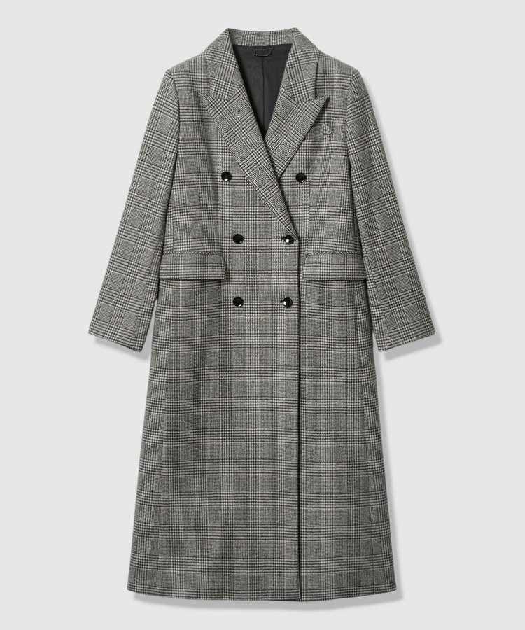 allureville グレンチェックロングチェスターコート ブラック系 (98)