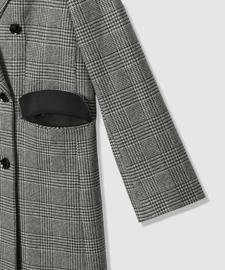 allureville グレンチェックロングチェスターコート ブラック系 (98)