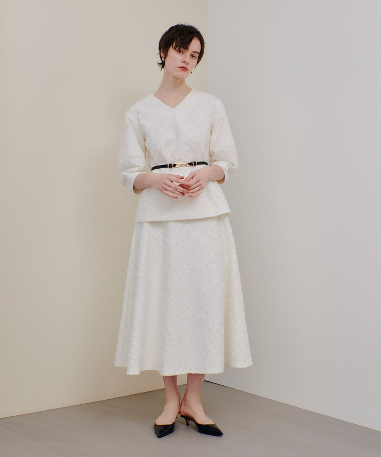 allureville ジャガードランタンスリーブブラウス オフホワイト (02)