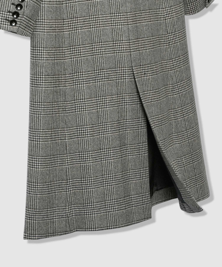 allureville グレンチェックロングチェスターコート ブラック系 (98)