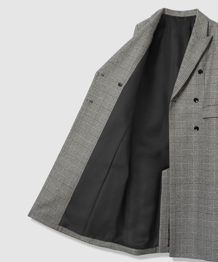 allureville グレンチェックロングチェスターコート ブラック系 (98)