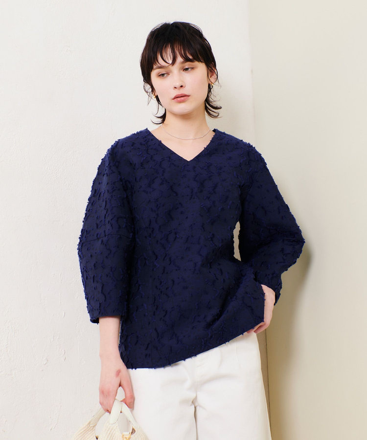 allureville ジャガードランタンスリーブブラウス ネイビー (65)