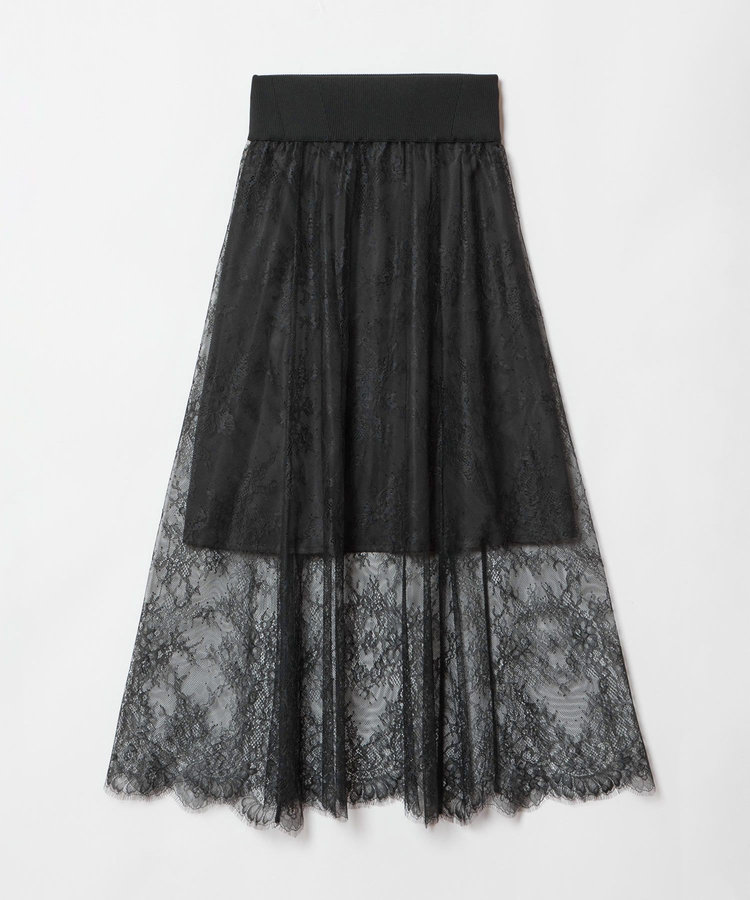 allureville フラワーレースシースルースカート ブラック (95)