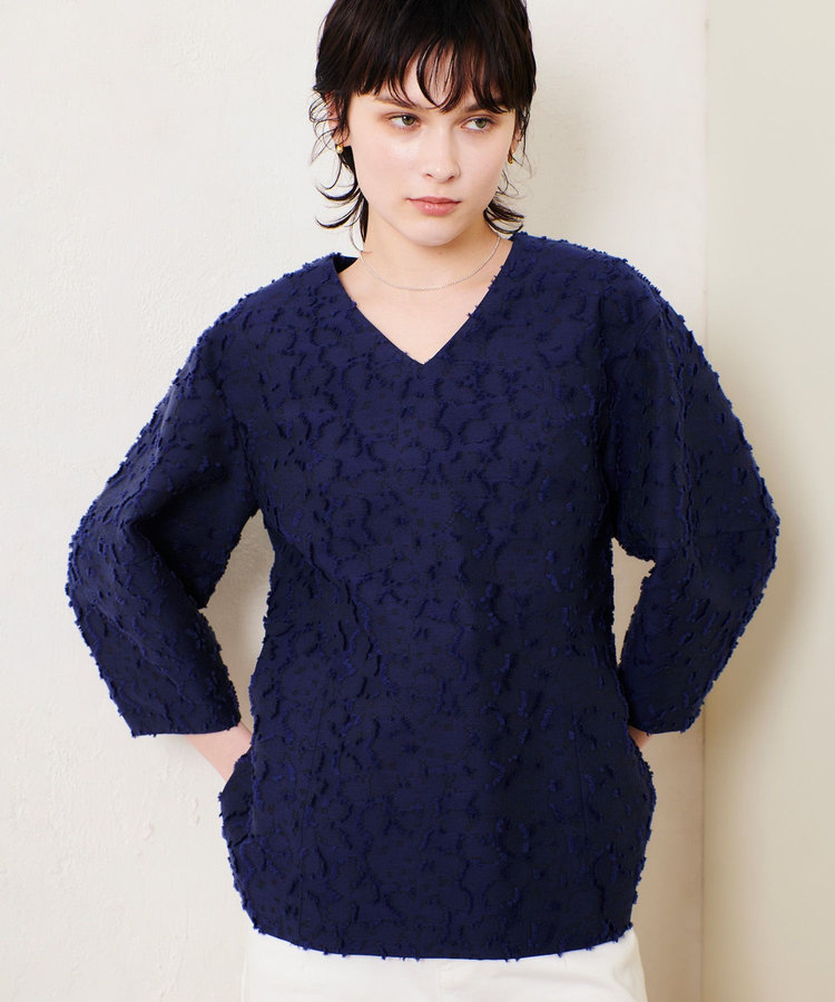 allureville ジャガードランタンスリーブブラウス ネイビー (65)