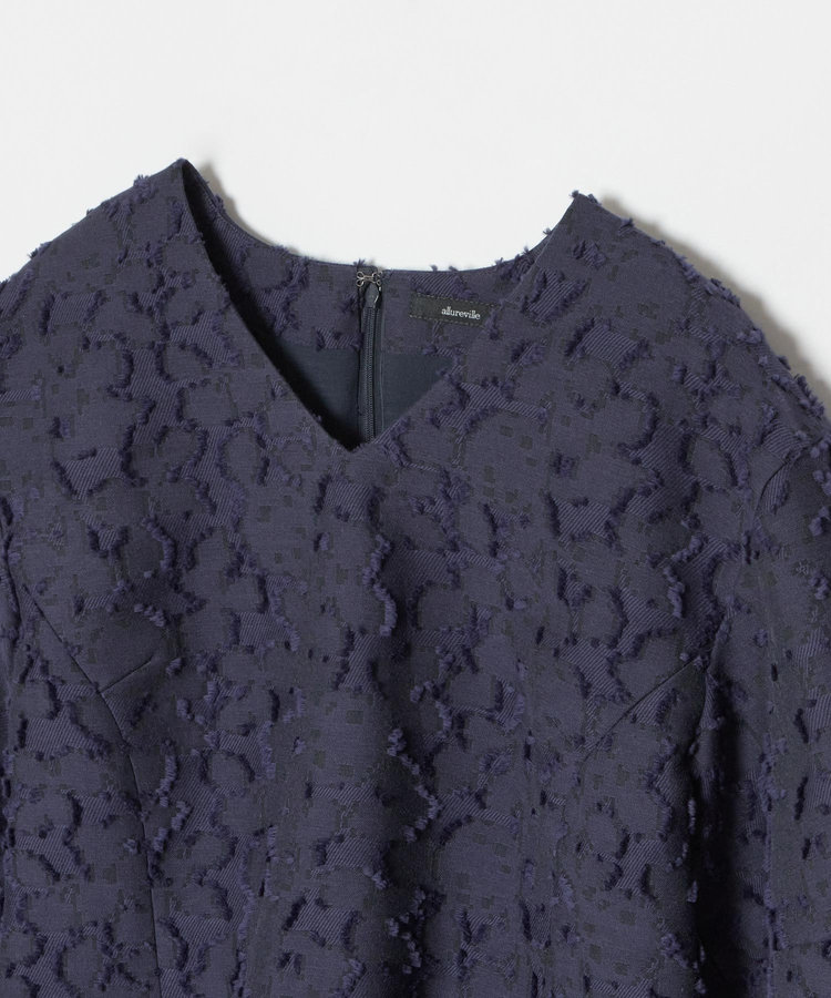 allureville ジャガードランタンスリーブブラウス ネイビー (65)