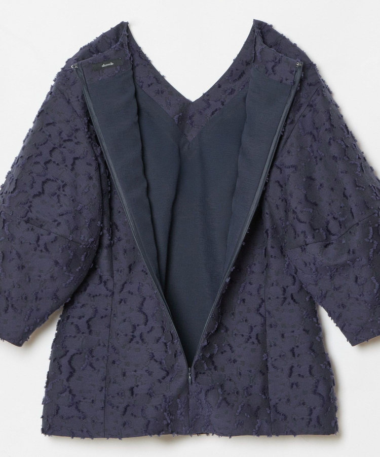 allureville ジャガードランタンスリーブブラウス ネイビー (65)