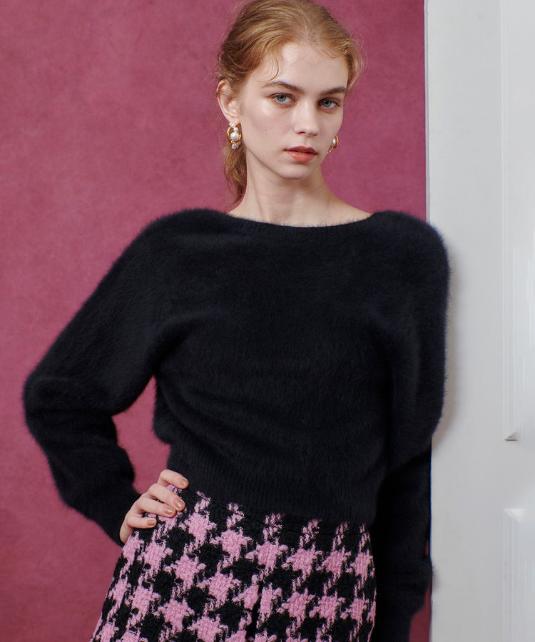 LOULOU WILLOUGHBY 【LOULOU WILLOUGHBY】カシミヤブレンドファー加工Ｖカーディガン ブラック (95)