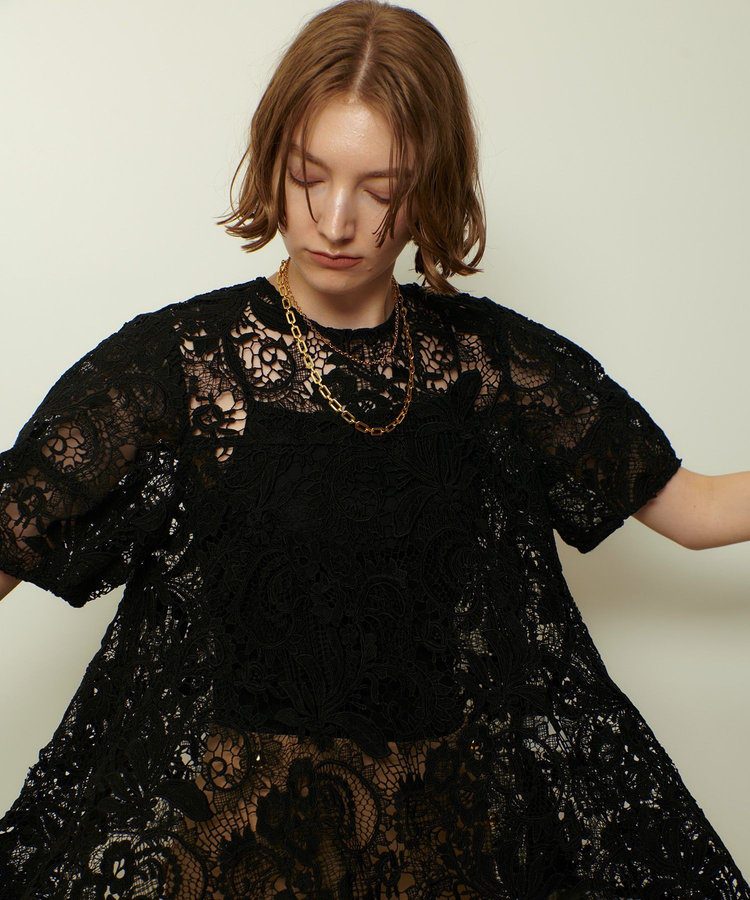 allureville コードレースブラウス ブラック (95)