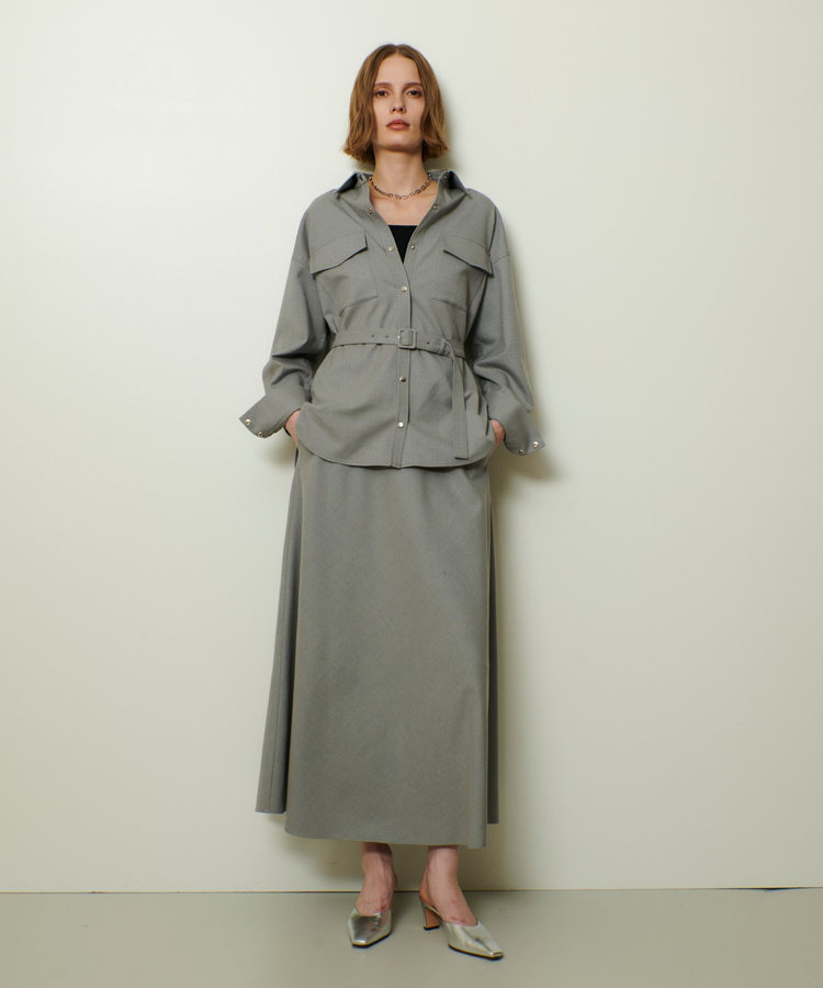 allureville サキソニーベルテッドナロースカート グレー (92)