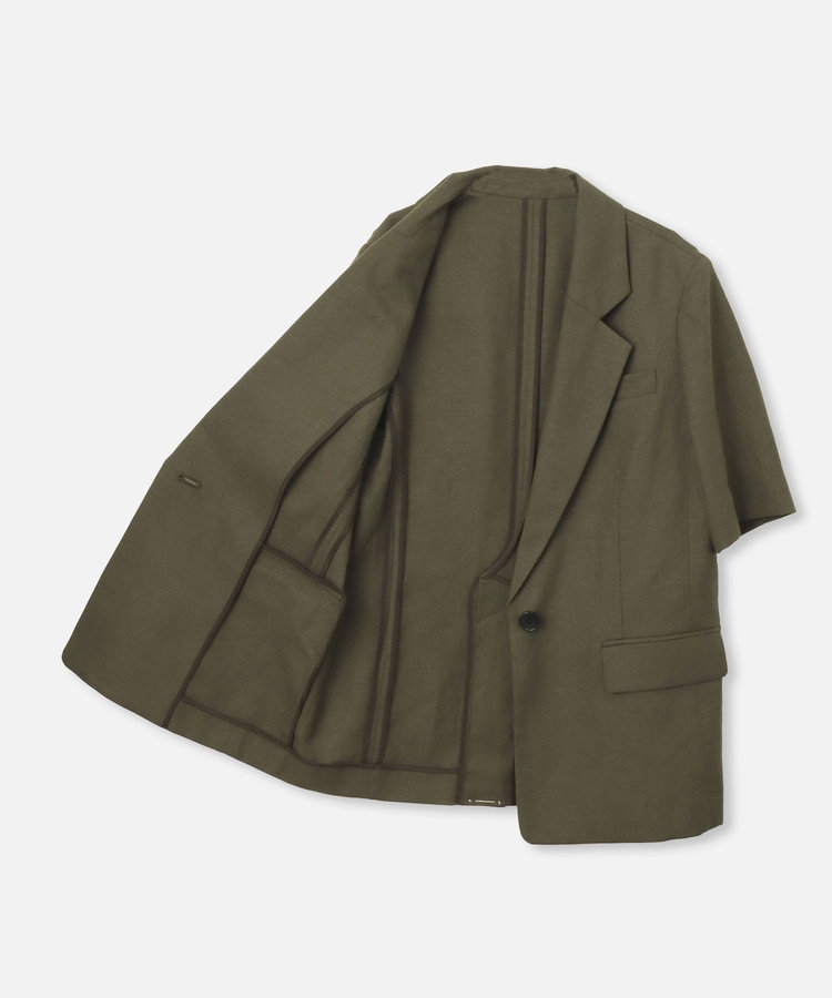 allureville ◇リネンコンシャークスキンハーフスリーブジャケット カーキ (76)