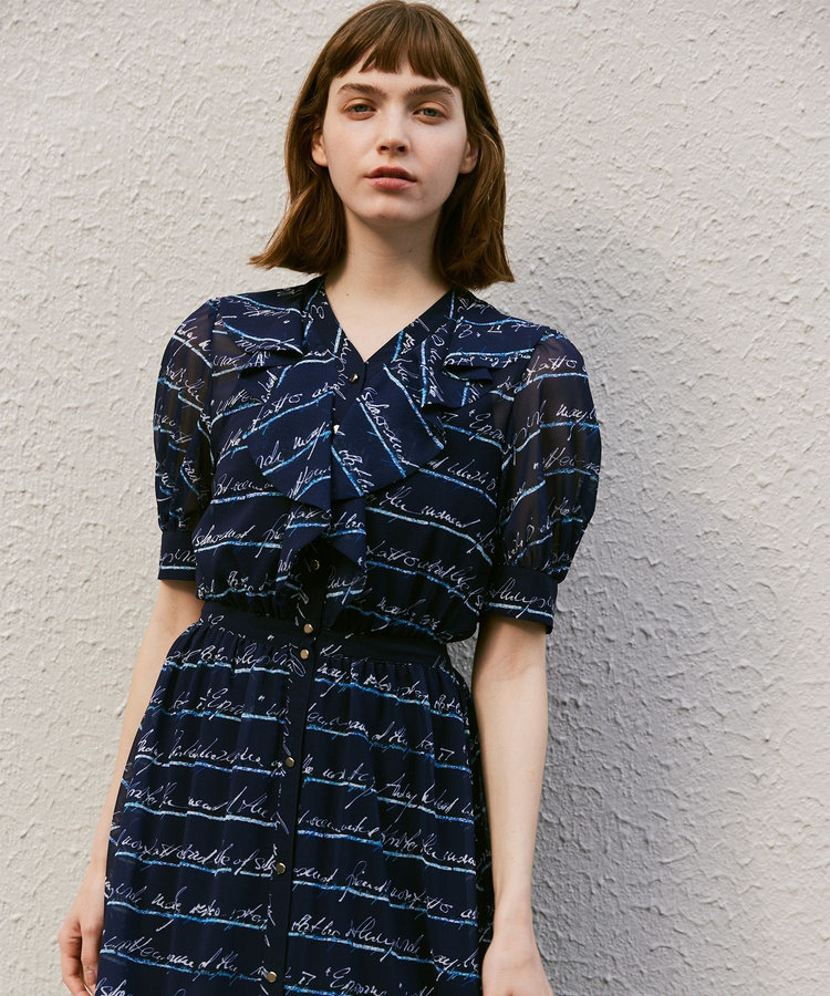 LOULOU WILLOUGHBY 【LOULOU WILLOUGHBY】RATTIレタードボーダーワンピース ネイビー (65)