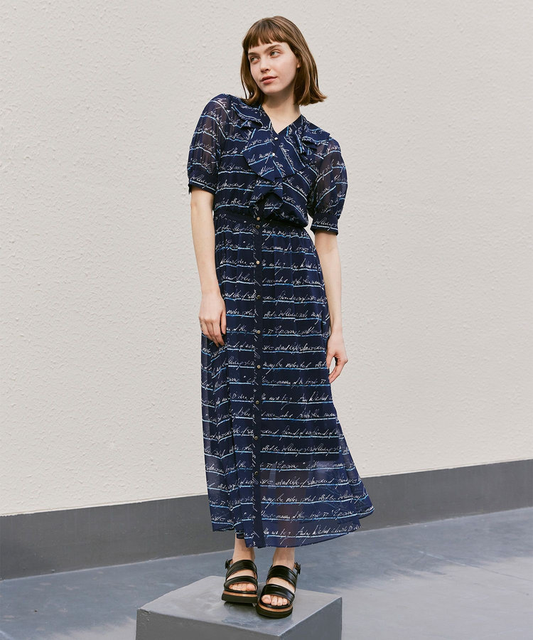 LOULOU WILLOUGHBY 【LOULOU WILLOUGHBY】RATTIレタードボーダーワンピース ネイビー (65)