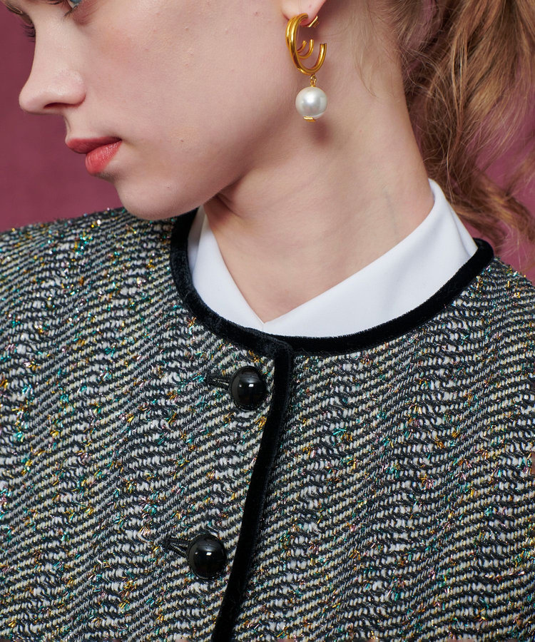 LOULOU WILLOUGHBY 【LOULOU WILLOUGHBY】LINTONラメツイードショートジャケット グレー (92)