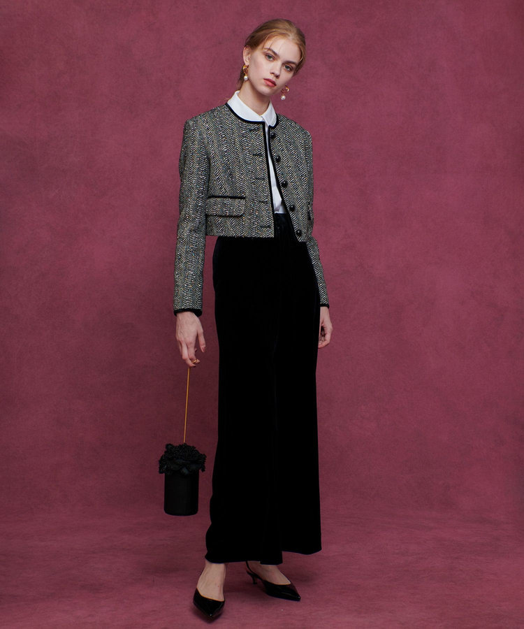 LOULOU WILLOUGHBY 【LOULOU WILLOUGHBY】LINTONラメツイードショートジャケット グレー (92)