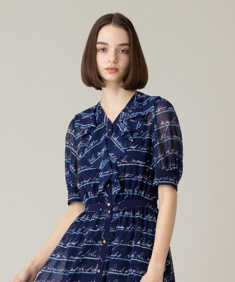 LOULOU WILLOUGHBY 【LOULOU WILLOUGHBY】RATTIレタードボーダーワンピース ネイビー (65)