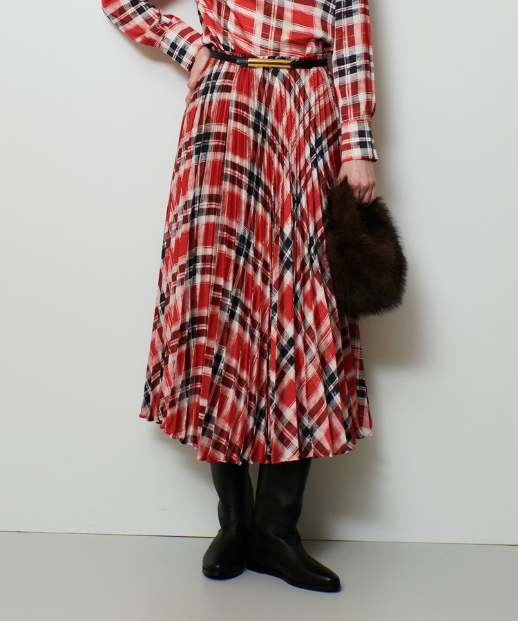 allureville LISAチェックプリントプリーツスカート レッド (43)
