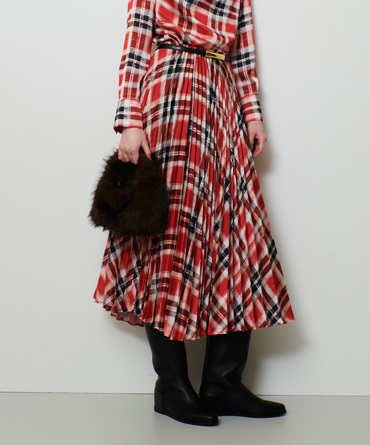 allureville LISAチェックプリントプリーツスカート レッド (43)