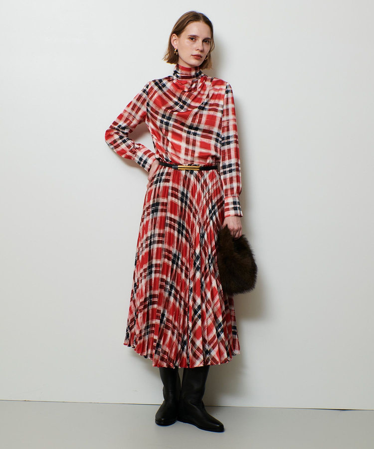 allureville LISAチェックプリントプリーツスカート レッド (43)