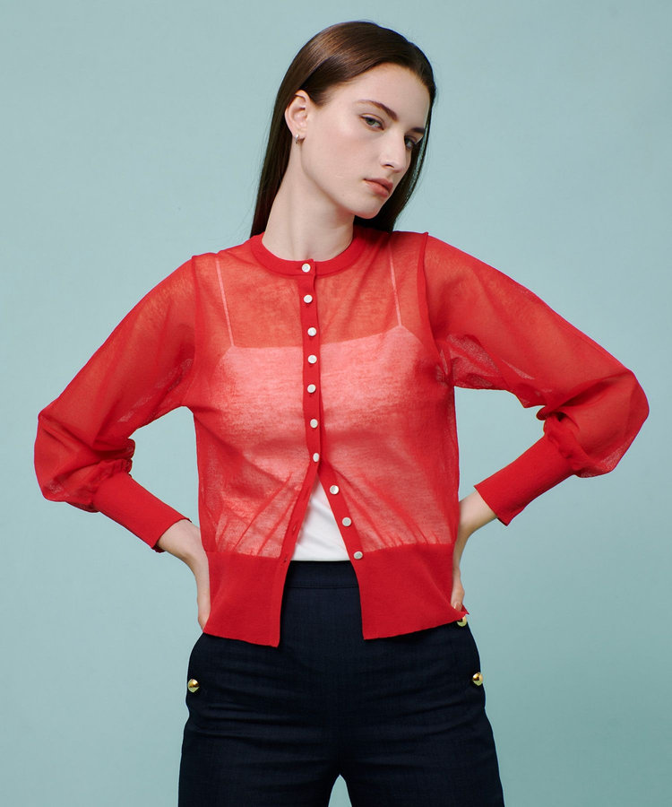 allureville ◇ シアーラミー混カーディガン レッド (43)