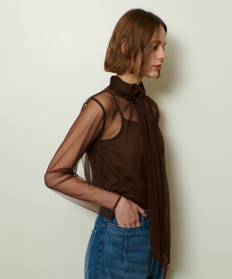 allureville チュールボウロングスリーブ プルオーバー ブラウン (81)