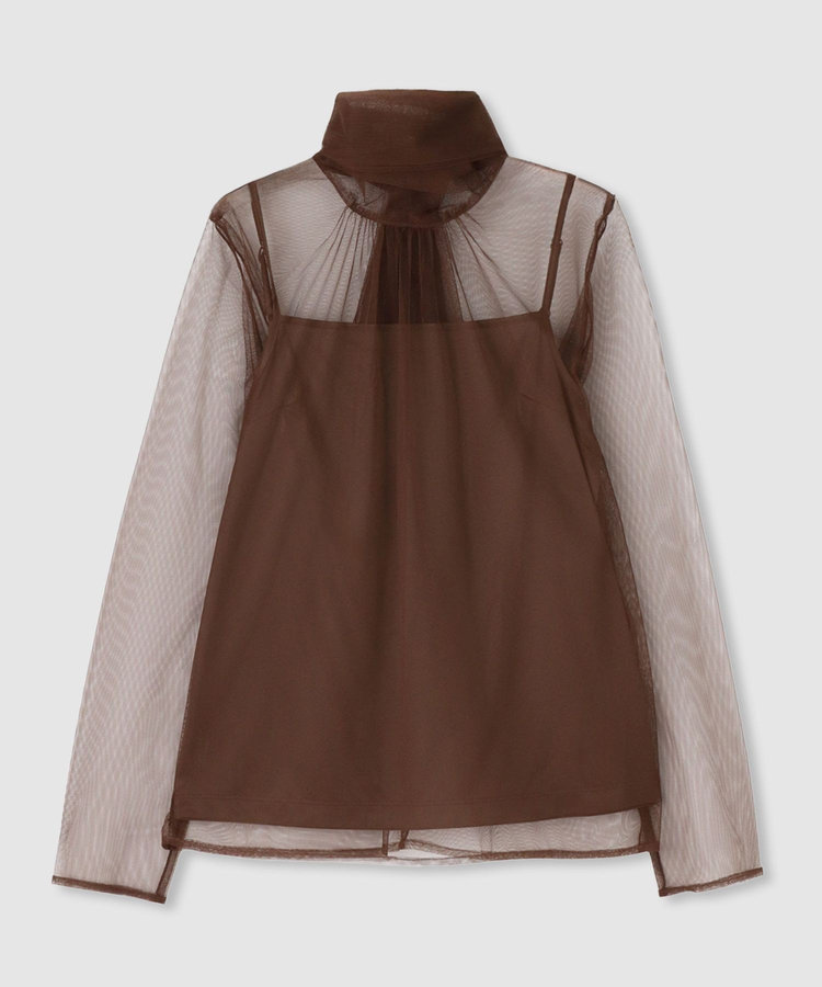 allureville チュールボウロングスリーブ プルオーバー ブラウン (81)