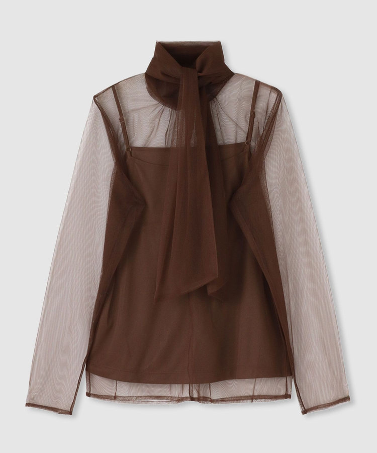 allureville チュールボウロングスリーブ プルオーバー ブラウン (81)