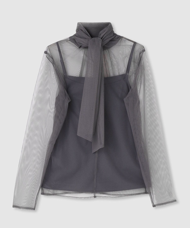 allureville チュールボウロングスリーブ プルオーバー グレー (92)