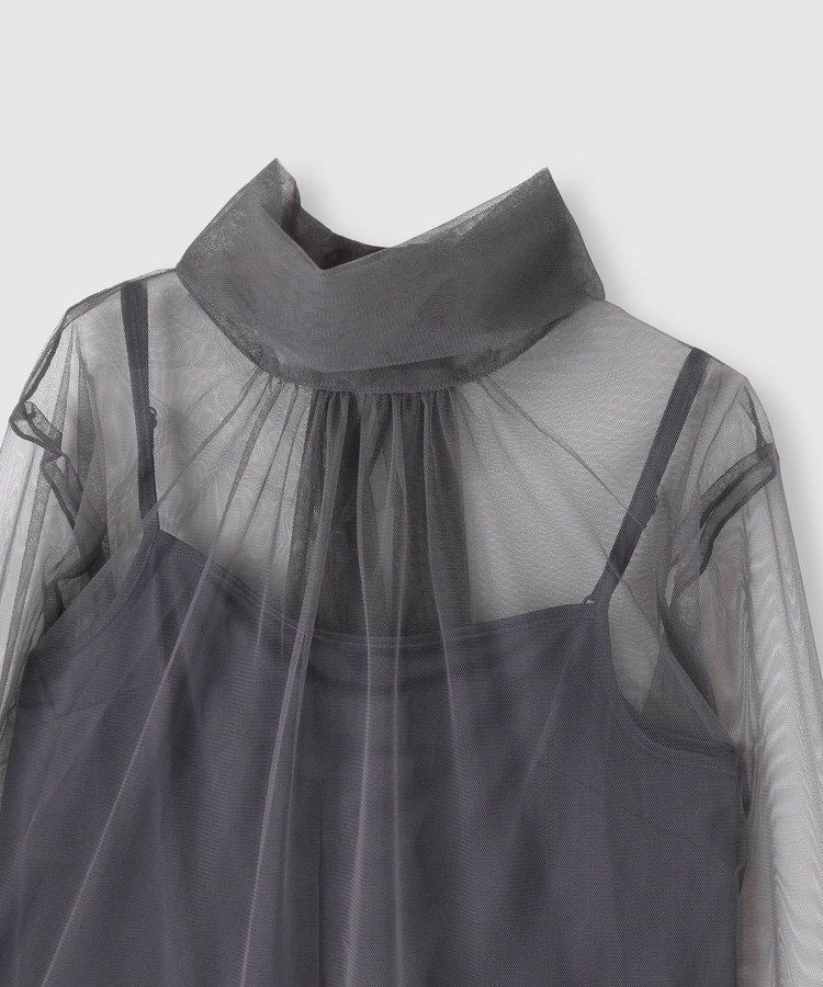 allureville チュールボウロングスリーブ プルオーバー グレー (92)