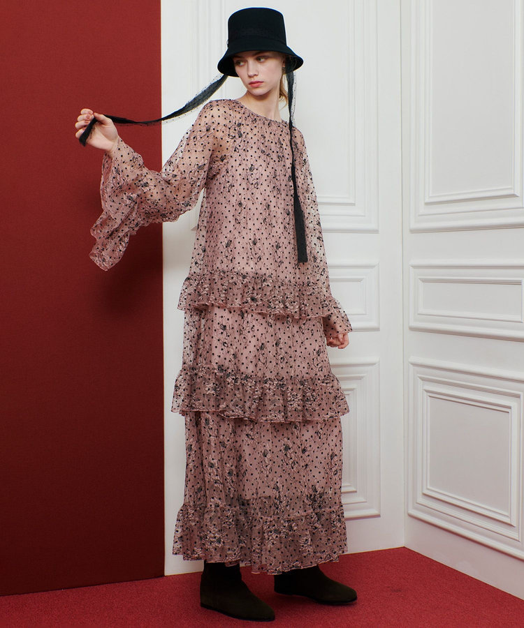 LOULOU WILLOUGHBY 【LOULOU WILLOUGHBY】フロッキードットレースワンピース ピンク (41)