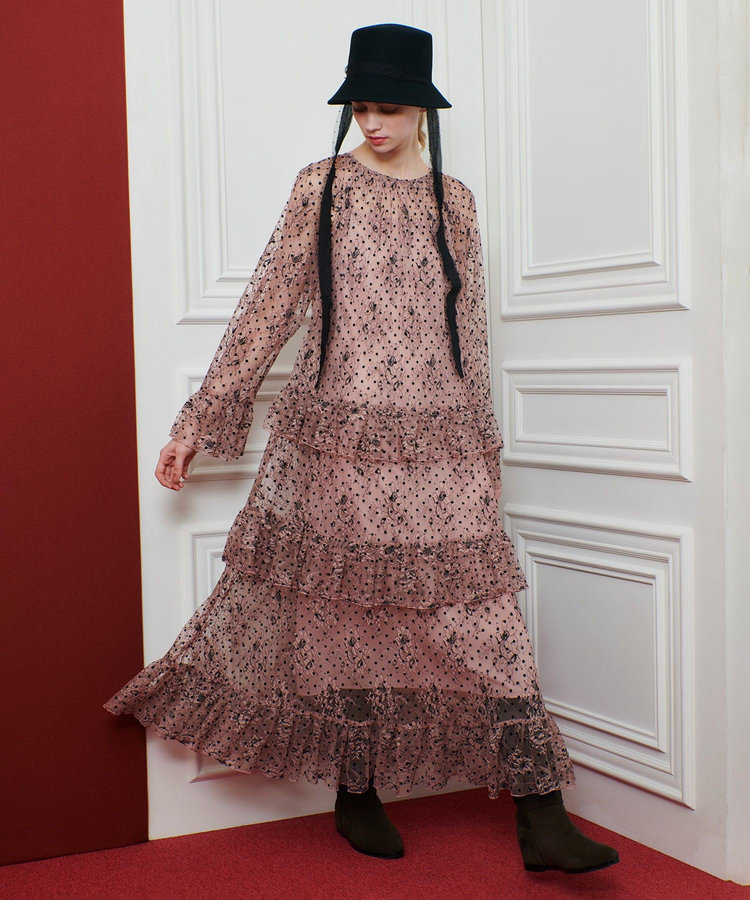 LOULOU WILLOUGHBY 【LOULOU WILLOUGHBY】フロッキードットレースワンピース ピンク (41)