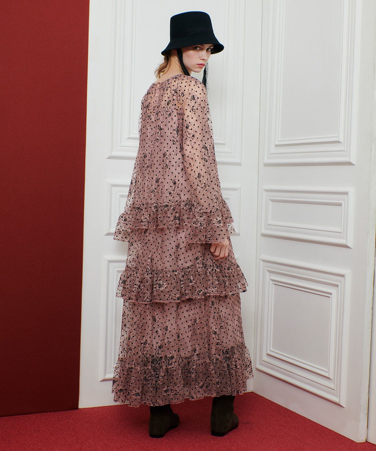 LOULOU WILLOUGHBY 【LOULOU WILLOUGHBY】フロッキードットレースワンピース ピンク (41)