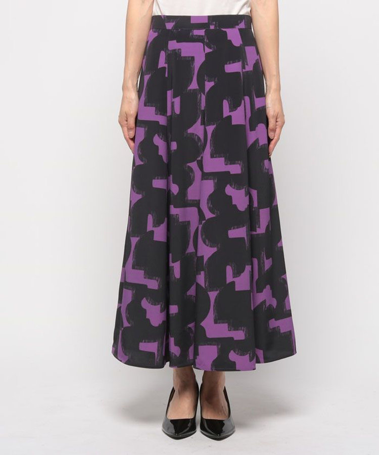 allureville モダンジオメトリックフレアスカート パープル (51)