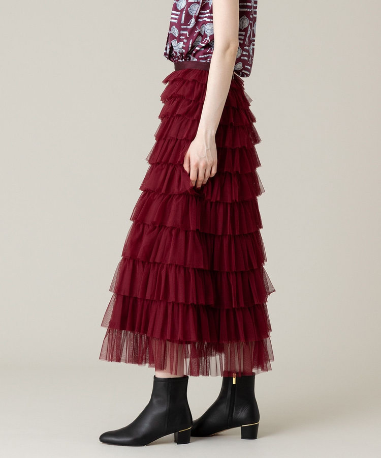 LOULOU WILLOUGHBY 【LOULOU WILLOUGHBY】ティアードチュールスカート ボルドー (44)