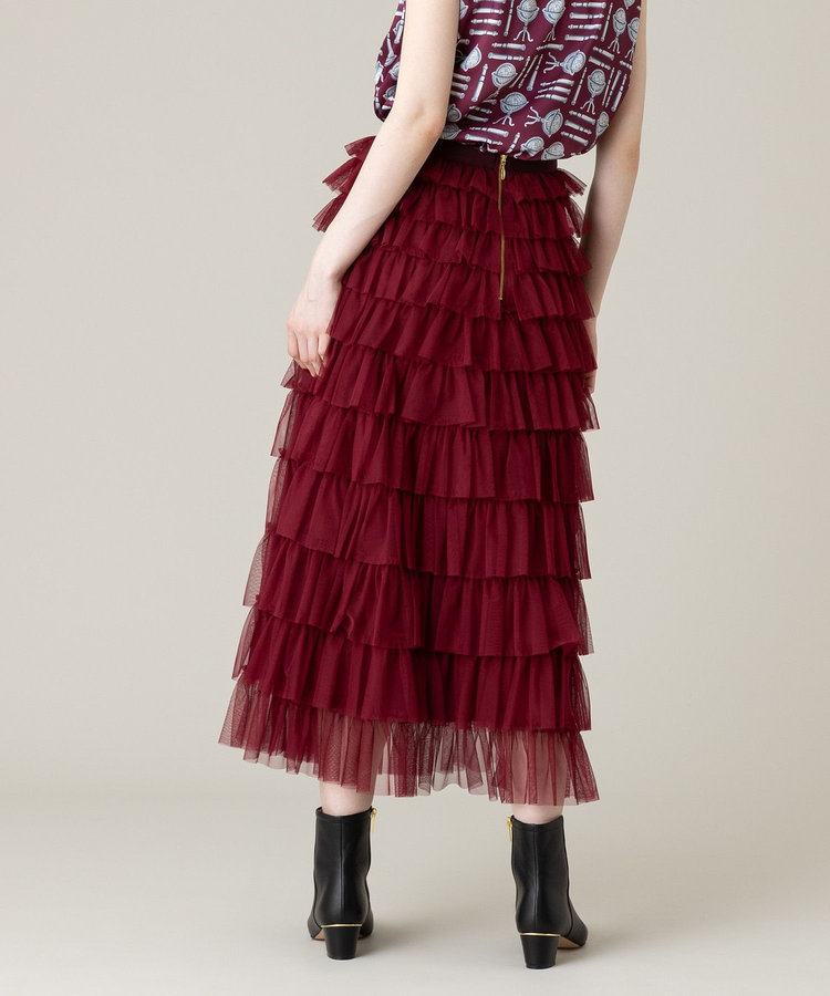 LOULOU WILLOUGHBY 【LOULOU WILLOUGHBY】ティアードチュールスカート ボルドー (44)
