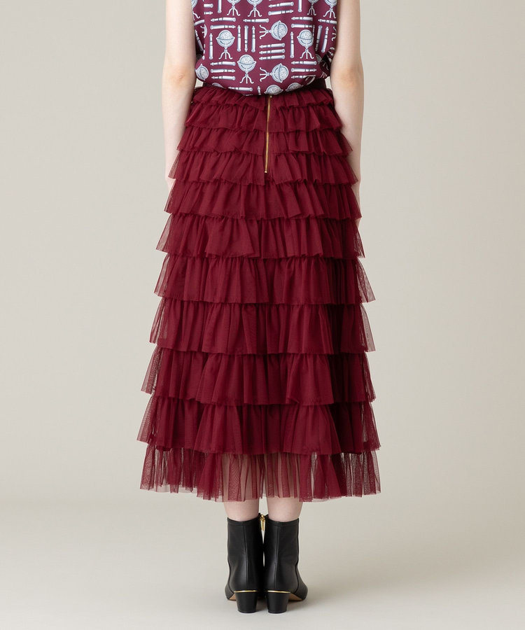 LOULOU WILLOUGHBY 【LOULOU WILLOUGHBY】ティアードチュールスカート ボルドー (44)