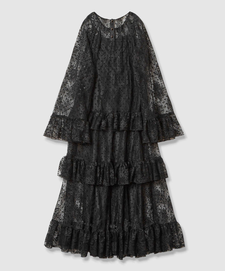 LOULOU WILLOUGHBY 【LOULOU WILLOUGHBY】フロッキードットレースワンピース ブラック (95)