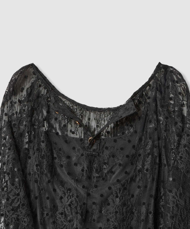 LOULOU WILLOUGHBY 【LOULOU WILLOUGHBY】フロッキードットレースワンピース ブラック (95)
