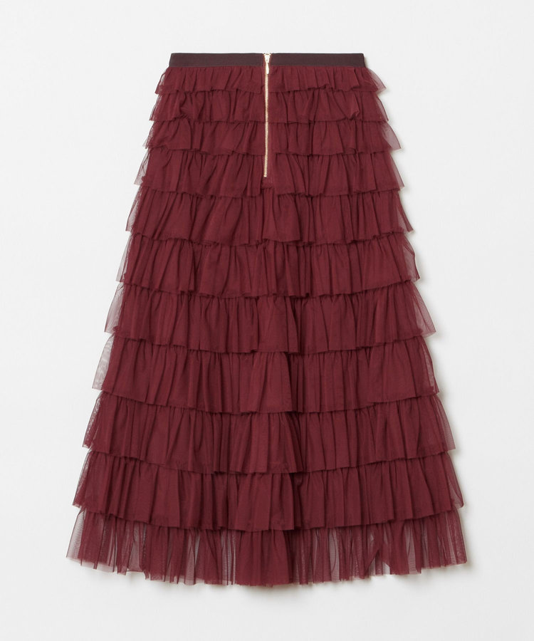 LOULOU WILLOUGHBY 【LOULOU WILLOUGHBY】ティアードチュールスカート ボルドー (44)