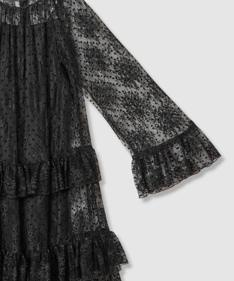 LOULOU WILLOUGHBY 【LOULOU WILLOUGHBY】フロッキードットレースワンピース ブラック (95)