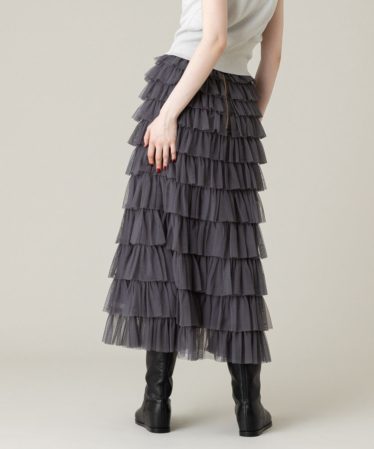 LOULOU WILLOUGHBY 【LOULOU WILLOUGHBY】ティアードチュールスカート グレー (92)